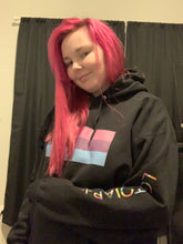 Load image into Gallery viewer, Bi Pride Flag with LGBTQIAP+ on left sleeve - Unisex fleece hoodie