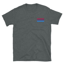 Load image into Gallery viewer, Bi Pride Flag Embroidered Short-Sleeve Unisex T-Shirt (left chest)