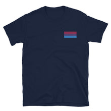 Load image into Gallery viewer, Bi Pride Flag Embroidered Short-Sleeve Unisex T-Shirt (left chest)