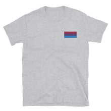 Load image into Gallery viewer, Bi Pride Flag Embroidered Short-Sleeve Unisex T-Shirt (left chest)
