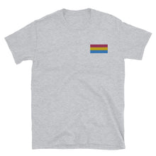 Load image into Gallery viewer, Pan Pride Flag Embroidered Short-Sleeve Unisex T-Shirt (left chest)