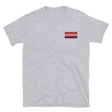 Load image into Gallery viewer, Lesbian Pride Flag Embroidered Short-Sleeve Unisex T-Shirt (left chest)