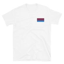 Load image into Gallery viewer, Bi Pride Flag Embroidered Short-Sleeve Unisex T-Shirt (left chest)