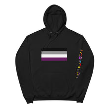 Load image into Gallery viewer, Ace Pride Flag with LGBTQIAP+ on left sleeve - Unisex fleece hoodie