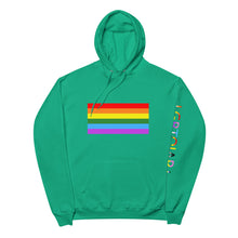Load image into Gallery viewer, Gay Pride Flag with LGBTQIAP+ on left sleeve - Unisex fleece hoodie