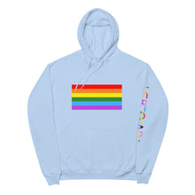 Load image into Gallery viewer, Gay Pride Flag with LGBTQIAP+ on left sleeve - Unisex fleece hoodie
