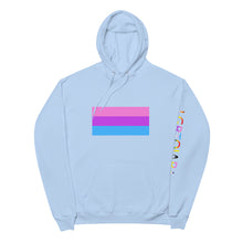 Load image into Gallery viewer, Bi Pride Flag with LGBTQIAP+ on left sleeve - Unisex fleece hoodie