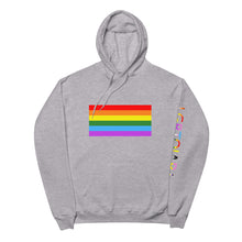 Load image into Gallery viewer, Gay Pride Flag with LGBTQIAP+ on left sleeve - Unisex fleece hoodie