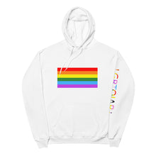 Load image into Gallery viewer, Gay Pride Flag with LGBTQIAP+ on left sleeve - Unisex fleece hoodie