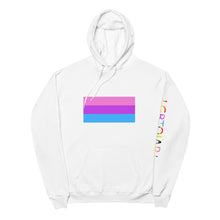 Load image into Gallery viewer, Bi Pride Flag with LGBTQIAP+ on left sleeve - Unisex fleece hoodie