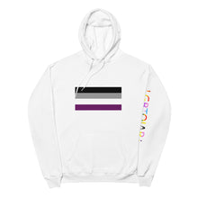 Load image into Gallery viewer, Ace Pride Flag with LGBTQIAP+ on left sleeve - Unisex fleece hoodie