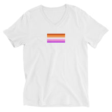 Load image into Gallery viewer, Lesbian Pride Flag - Unisex Short Sleeve V-Neck T-Shirt