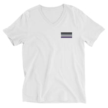 Load image into Gallery viewer, Ace Pride Flag Embroidered Unisex Short Sleeve V-Neck T-Shirt (left chest)