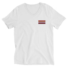 Load image into Gallery viewer, Lesbian Pride Flag Embroidered Unisex Short Sleeve V-Neck T-Shirt (left chest)