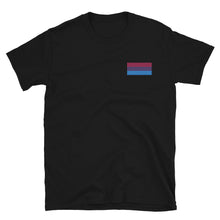 Load image into Gallery viewer, Bi Pride Flag Embroidered Short-Sleeve Unisex T-Shirt (left chest)
