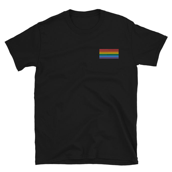 Gay Pride Flag Embroidered Short-Sleeve Unisex T-Shirt (left chest)