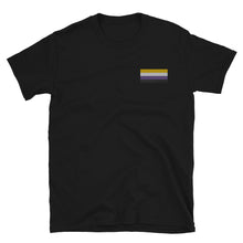 Load image into Gallery viewer, Non-Binary Pride Flag Embroidered Short-Sleeve Unisex T-Shirt (left chest)
