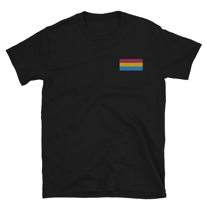 Pan Pride Flag Embroidered Short-Sleeve Unisex T-Shirt (left chest)