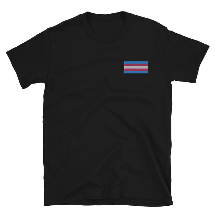Trans Pride Flag Embroidered Short-Sleeve Unisex T-Shirt (left chest)