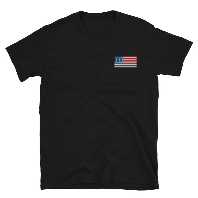 American Flag Embroidered Short-Sleeve Unisex T-Shirt (left chest)