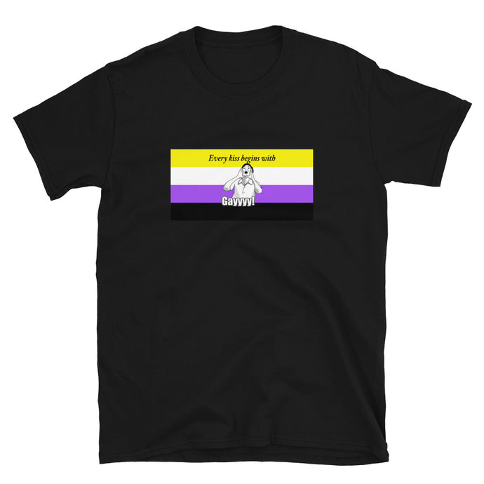 Every Kiss Begins with Gay (non-binary pride flag) - Short-Sleeve Unisex T-Shirt