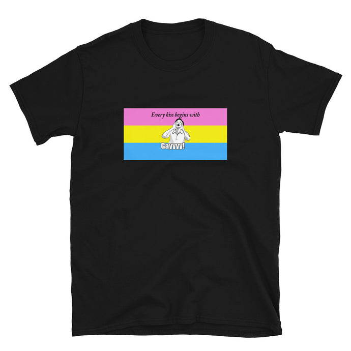 Every Kiss Begins with Gay (pan pride flag) - Short-Sleeve Unisex T-Shirt