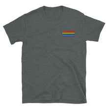 Load image into Gallery viewer, Gay Pride Flag Embroidered Short-Sleeve Unisex T-Shirt (left chest)
