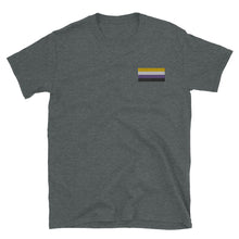 Load image into Gallery viewer, Non-Binary Pride Flag Embroidered Short-Sleeve Unisex T-Shirt (left chest)
