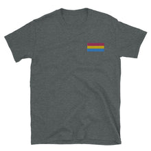 Load image into Gallery viewer, Pan Pride Flag Embroidered Short-Sleeve Unisex T-Shirt (left chest)
