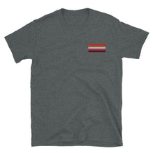 Load image into Gallery viewer, Lesbian Pride Flag Embroidered Short-Sleeve Unisex T-Shirt (left chest)
