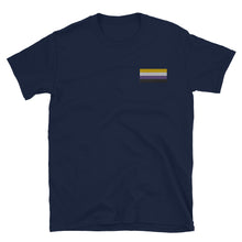 Load image into Gallery viewer, Non-Binary Pride Flag Embroidered Short-Sleeve Unisex T-Shirt (left chest)
