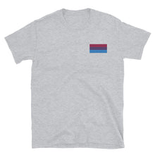 Load image into Gallery viewer, Bi Pride Flag Embroidered Short-Sleeve Unisex T-Shirt (left chest)
