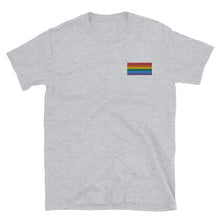 Load image into Gallery viewer, Gay Pride Flag Embroidered Short-Sleeve Unisex T-Shirt (left chest)
