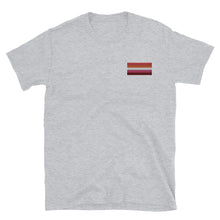Load image into Gallery viewer, Lesbian Pride Flag Embroidered Short-Sleeve Unisex T-Shirt (left chest)
