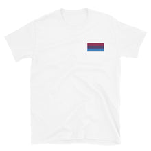 Load image into Gallery viewer, Bi Pride Flag Embroidered Short-Sleeve Unisex T-Shirt (left chest)

