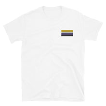 Load image into Gallery viewer, Non-Binary Pride Flag Embroidered Short-Sleeve Unisex T-Shirt (left chest)
