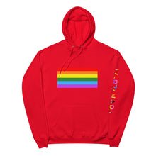 Load image into Gallery viewer, Gay Pride Flag with LGBTQIAP+ on left sleeve - Unisex fleece hoodie
