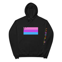 Load image into Gallery viewer, Bi Pride Flag with LGBTQIAP+ on left sleeve - Unisex fleece hoodie
