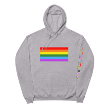 Load image into Gallery viewer, Gay Pride Flag with LGBTQIAP+ on left sleeve - Unisex fleece hoodie
