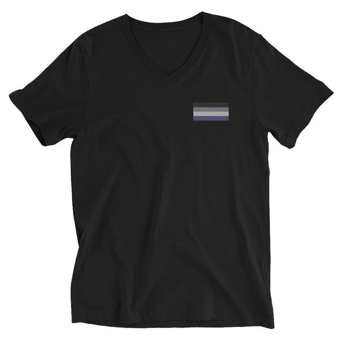 Ace Pride Flag Embroidered Unisex Short Sleeve V-Neck T-Shirt (left chest)
