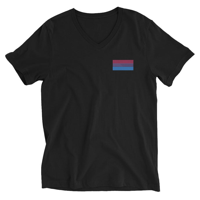 Bi Pride Flag Embroidered Unisex Short Sleeve V-Neck T-Shirt (left chest)