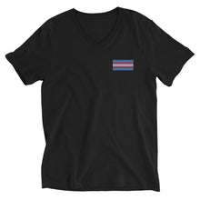 Load image into Gallery viewer, Trans Pride Flag Embroidered Unisex Short Sleeve V-Neck T-Shirt (left chest)
