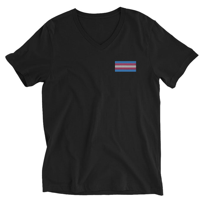 Trans Pride Flag Embroidered Unisex Short Sleeve V-Neck T-Shirt (left chest)
