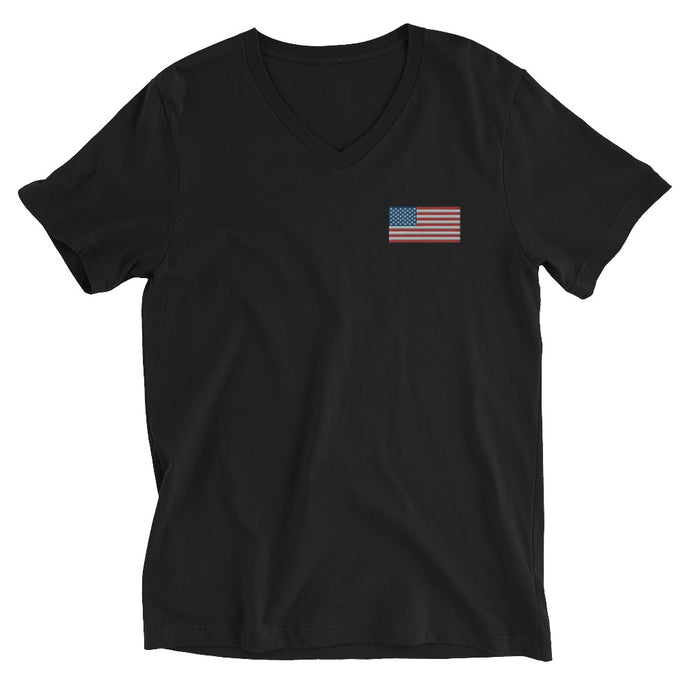 American Flag Embroidered Unisex Short Sleeve V-Neck T-Shirt (left chest)