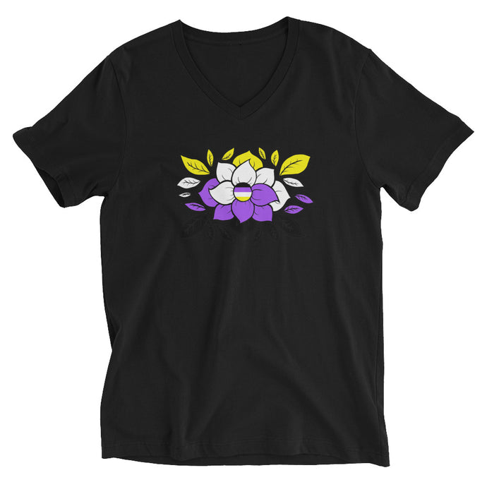 Non-Binary Flowers - Unisex Short Sleeve V-Neck T-Shirt