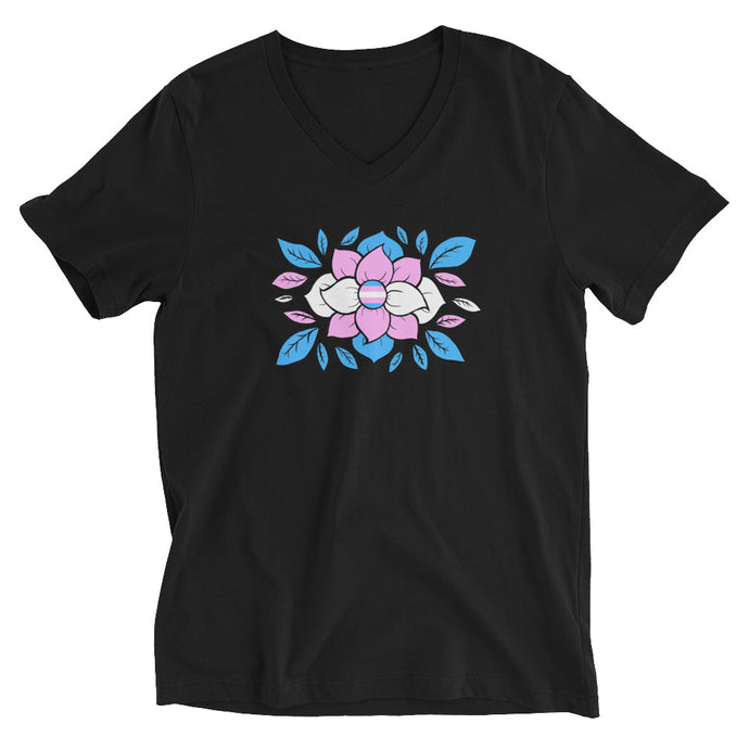 Trans Flowers - Unisex Short Sleeve V-Neck T-Shirt
