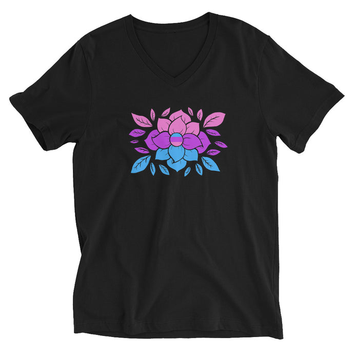 Bi Flowers - Unisex Short Sleeve V-Neck T-Shirt