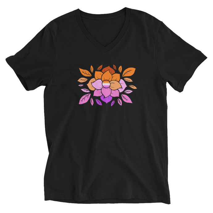 Lesbian Flowers - Unisex Short Sleeve V-Neck T-Shirt