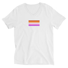 Load image into Gallery viewer, Lesbian Pride Flag - Unisex Short Sleeve V-Neck T-Shirt
