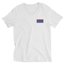 Load image into Gallery viewer, Bi Pride Flag Embroidered Unisex Short Sleeve V-Neck T-Shirt (left chest)
